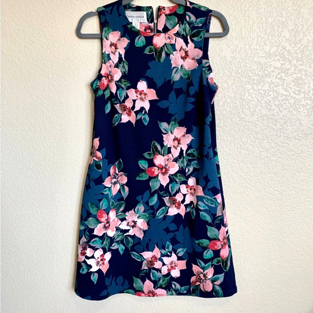 Donna Morgan women dress Navy Blue floral sleeveless shift dress